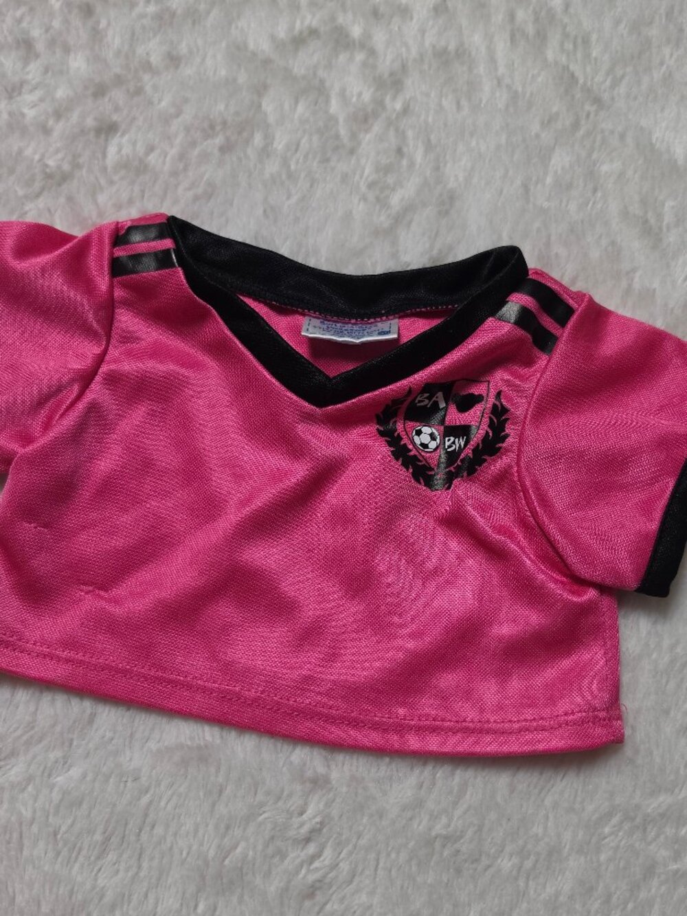 Build A Bear Pink Soccer Jersey Black Stripes Sport Uniform Shirt Top BABW 2015